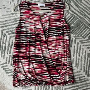 Calvin Klein Women's Striped Sleeveless Blouse - Pink and Black
